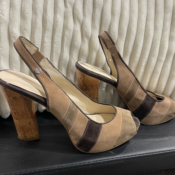 New Calvin Klein suede platform heels sandals 7.5 $129 - Picture 1 of 7